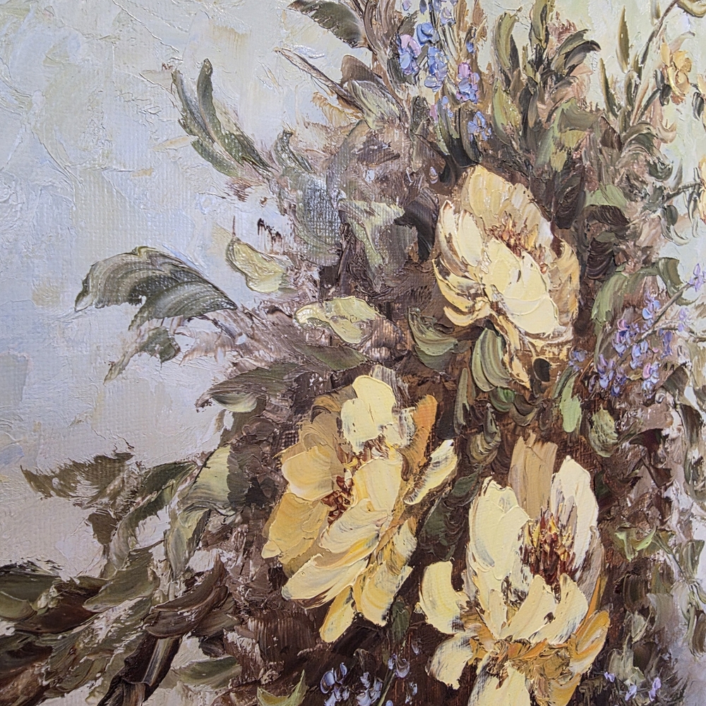Original Mary Kendrick Oil Painting | Yellow Floral Still Life | Palette Knife - Picture 8 of 15